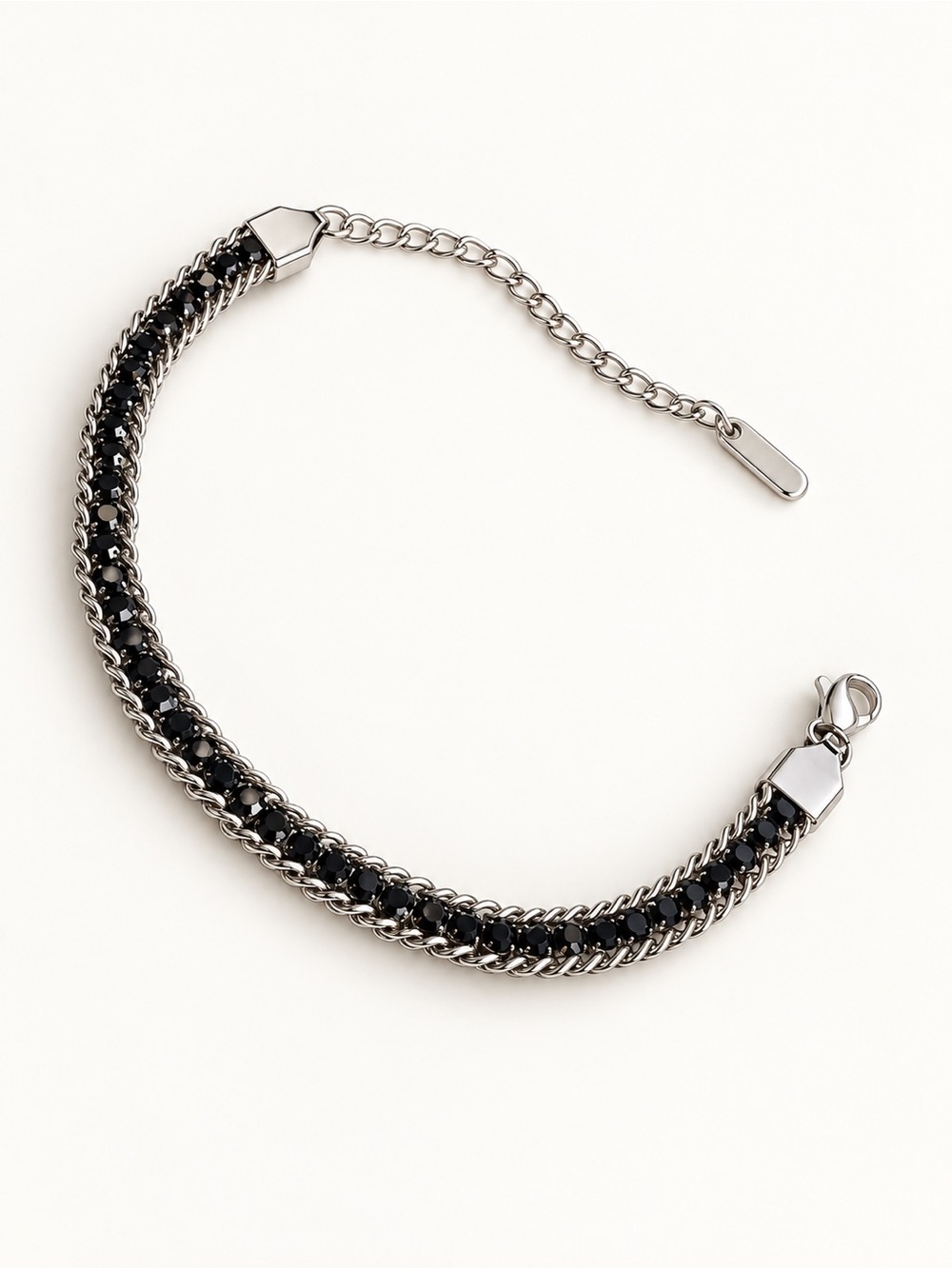 Stainless steel Black Stone Chain Bracelet -